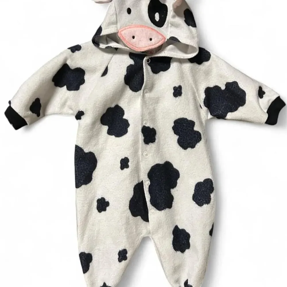 3-6 months vintage late 80s baby cow one piece costume Halloween country farmer